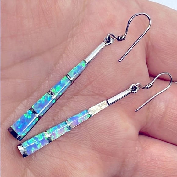Sterling Silver fire opal Dangle Earrings - Picture 1 of 7